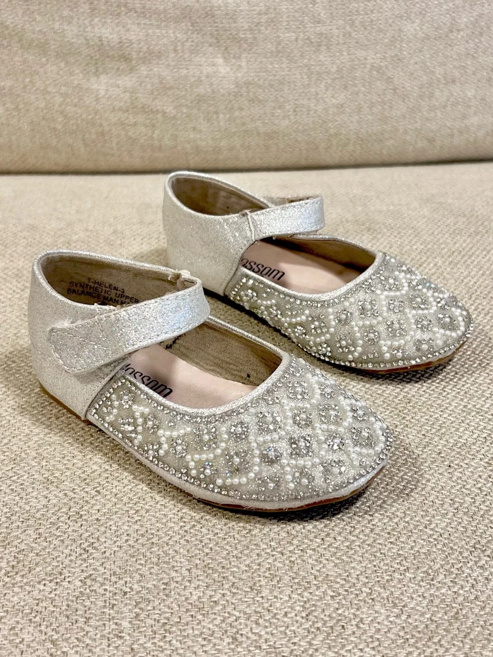 De Blossom Kids Sz 6 Toddler Helen Silver Pearl Rhinestone Mary Jane Dress Shoes